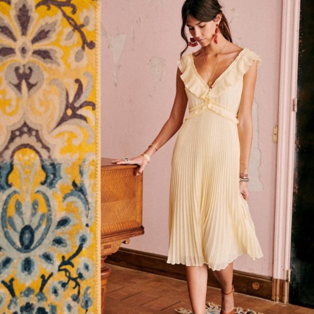 Elegant Sezane Butter Yellow Ruffle Dress - Rachelle